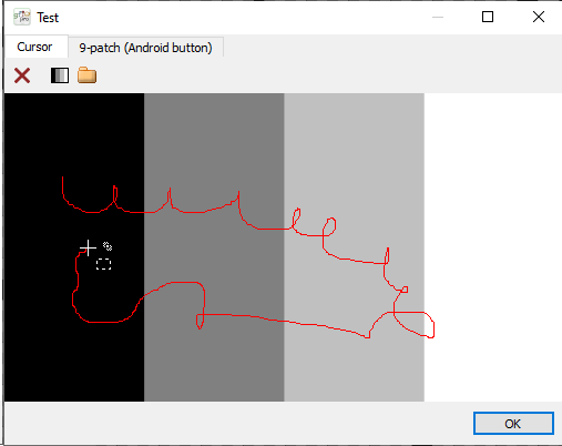 Testing a cursor by scribbling on the test surface